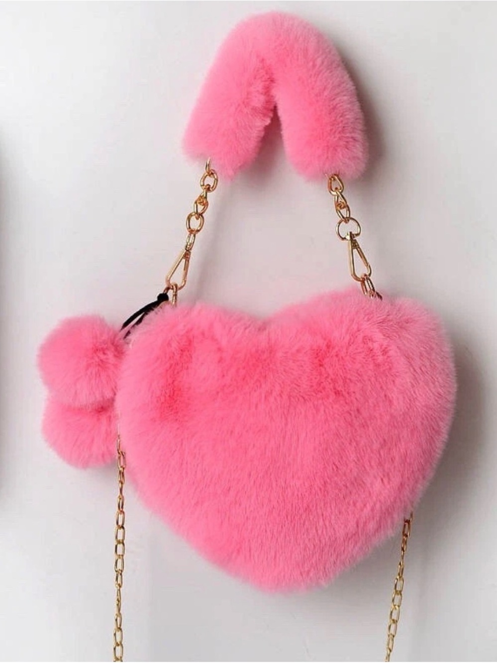 Pink Faux Fur Heart Shoulder Bag
